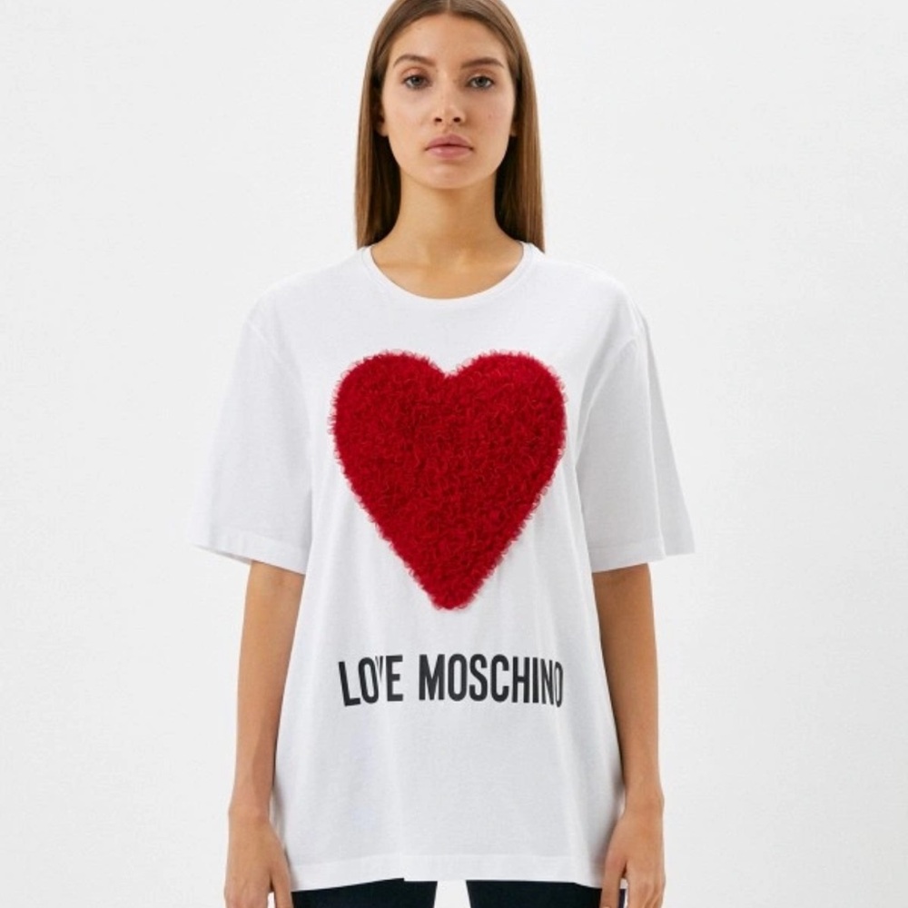 Moschino heart ruffle T shirt oversized size 2 USA or 38 euro NEW - Picture 2 of 5